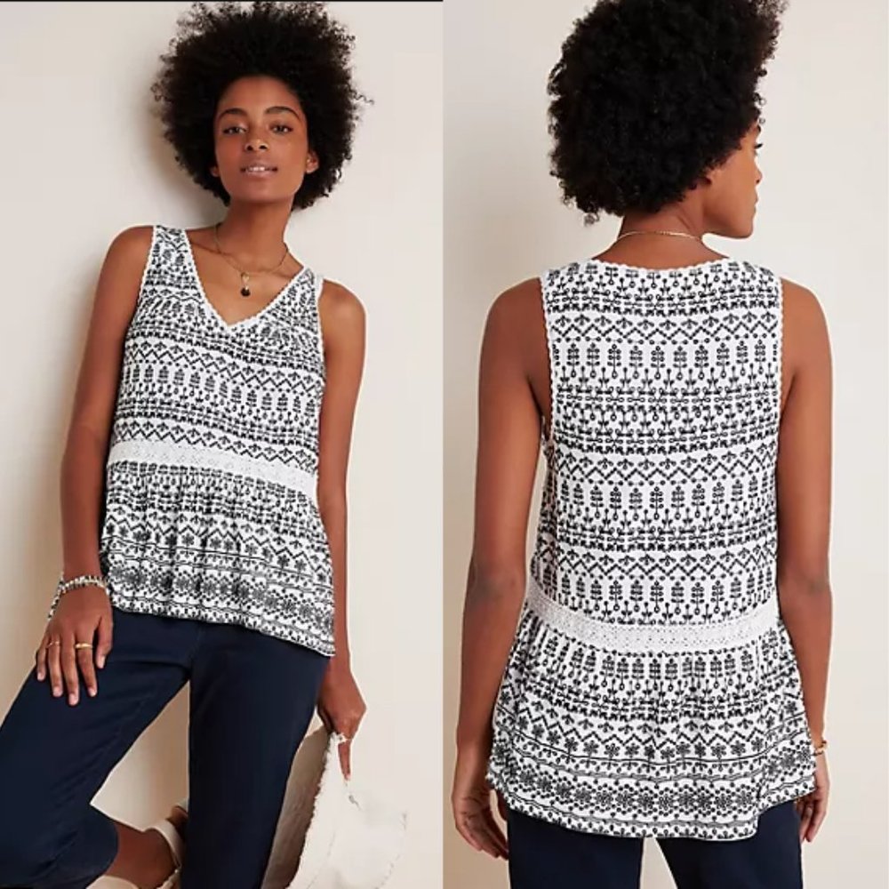 Anthropologie Cammie Embroidered Peplum Top- Ivory